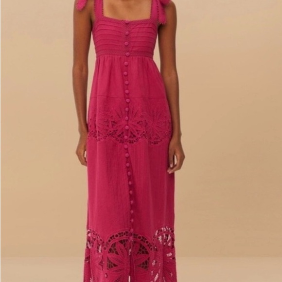 Dresses & Skirts - Farm Rio Fuchsia Lace-Detail Midi Dress